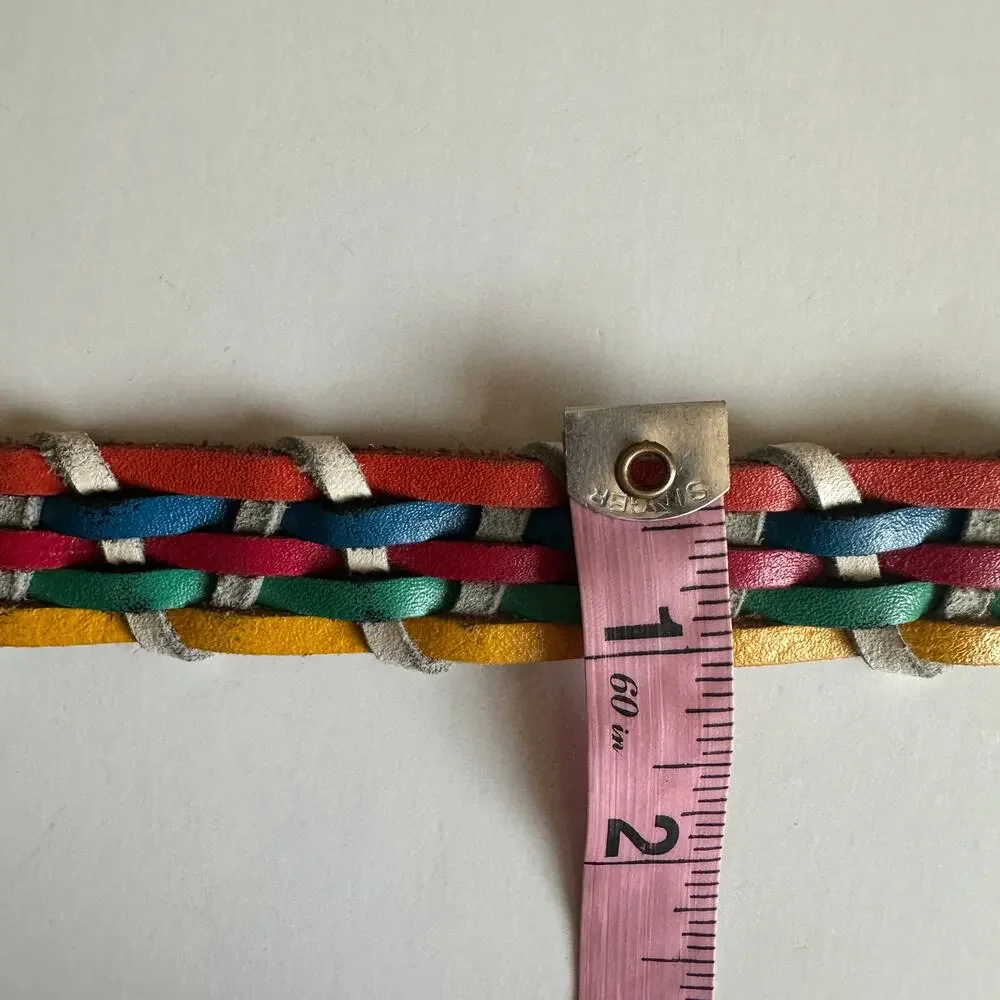 Argentina Woven Leather Belt Womens Medium/Large Multicolor Rainbow Vibrant